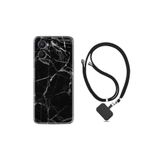kilifland Oppo A96 ile Uyumlu Kılıf Ipli Boyun Askılı Desenli Silikon Fragile Black Mermer 1378
