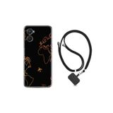 kilifland Oppo A96 ile Uyumlu Kılıf Ipli Boyun Askılı Desenli Silikon Harita Ve Uçak 1777