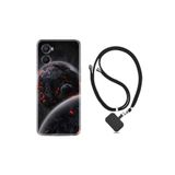 kilifland Oppo A96 ile Uyumlu Kılıf Ipli Boyun Askılı Desenli Silikon Kara Dünya 1902