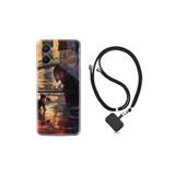 kilifland Oppo A96 ile Uyumlu Kılıf Ipli Boyun Askılı Desenli Silikon Kız Ve Kedi 1762
