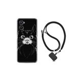 kilifland Oppo A96 ile Uyumlu Kılıf Ipli Boyun Askılı Desenli Silikon Komik Kedi 1863