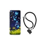 kilifland Oppo A96 ile Uyumlu Kılıf Ipli Boyun Askılı Desenli Silikon Neon Butterflys 1309