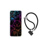 kilifland Oppo A96 ile Uyumlu Kılıf Ipli Boyun Askılı Desenli Silikon Neon Cats 1790