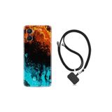 kilifland Oppo A96 ile Uyumlu Kılıf Ipli Boyun Askılı Desenli Silikon Orange Blue Color 1665