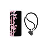 kilifland Oppo A96 ile Uyumlu Kılıf Ipli Boyun Askılı Desenli Silikon Pink Flowers 3 1393