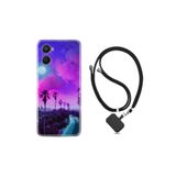 kilifland Oppo A96 ile Uyumlu Kılıf Ipli Boyun Askılı Desenli Silikon Purple Way 1843