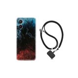 kilifland Oppo A96 ile Uyumlu Kılıf Ipli Boyun Askılı Desenli Silikon Red Blue Black Abstact 1386