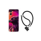 kilifland Oppo A96 ile Uyumlu Kılıf Ipli Boyun Askılı Desenli Silikon Red Eagle 1752