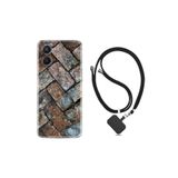kilifland Oppo A96 ile Uyumlu Kılıf Ipli Boyun Askılı Desenli Silikon Retro Stone 1324