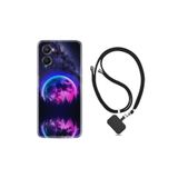 kilifland Oppo A96 ile Uyumlu Kılıf Ipli Boyun Askılı Desenli Silikon Star Planet 1652