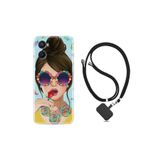 kilifland Oppo A96 ile Uyumlu Kılıf Ipli Boyun Askılı Desenli Silikon Sugar And Woman 1418