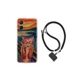 kilifland Oppo A96 ile Uyumlu Kılıf Ipli Boyun Askılı Desenli Silikon Tablo Cat 1788