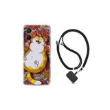 kilifland Oppo A96 ile Uyumlu Kılıf Ipli Boyun Askılı Desenli Silikon Tombul Kedi 1739