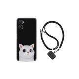 kilifland Oppo A96 ile Uyumlu Kılıf Ipli Boyun Askılı Desenli Silikon White Cat 1835
