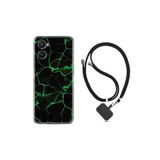 kilifland Oppo A96 ile Uyumlu Kılıf Ipli Boyun Askılı Desenli Silikon Yeşil Şerit Mermer 1320