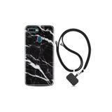 kilifland Oppo Ax7 ile Uyumlu Kılıf Desenli Silikon Boyun Askılı Siyah Şerit Mermer 1318