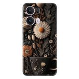 Kılıfland Oppo Reno 13F Kılıf, Boutique Baskılı, Kahve Çiçek Desen, Siyah