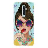 Kılıfland Oppo Reno 2Z ile Uyumlu Silikon Kılıf, Baskılı, Şeker ve Kadın Deseni, Renkli