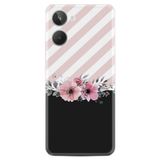 Kılıfland Realme 10 4G ile Uyumlu Silikon Kılıf, Çizgili Pembe Çiçek Desenli