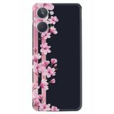 Kılıfland Realme 10 4G ile Uyumlu Silikon Kılıf, Pembe Çiçek Desenli, Siyah