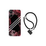 Kılıfland Realme 10 ile Uyumlu Boyun Askılı Desenli Silikon Kılıf, Flowers Line, Kırmızı-Siyah