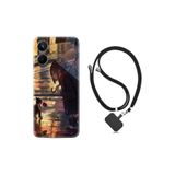 Kılıfland Realme 10 ile Uyumlu Boyun Askılı Desenli Silikon Kılıf, Kız ve Kedi, Renkli