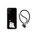 Kılıfland Realme 10 ile Uyumlu Boyun Askılı Desenli Silikon Kılıf, Love Cats, Siyah