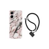 Kılıfland Realme 10 ile Uyumlu Boyun Askılı Desenli Silikon Kılıf, Marble, Renkli