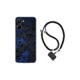 Kılıfland Realme 10 ile Uyumlu Boyun Askılı Desenli Silikon Kılıf, Mavi-Siyah Geometrik