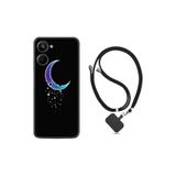 Kılıfland Realme 10 ile Uyumlu Boyun Askılı Desenli Silikon Kılıf, Moon Star, Siyah