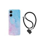 Kılıfland Realme 10 ile Uyumlu Boyun Askılı Desenli Silikon Kılıf, Pink Blue Abstract