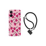 Kılıfland Realme 10 ile Uyumlu Boyun Askılı Silikon Kılıf, Heart Lollipop Desenli, Pembe