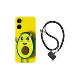 Kılıfland Realme 10 ile Uyumlu Boyun Askılı Silikon Kılıf, Sevimli Avokado Desenli, Sarı