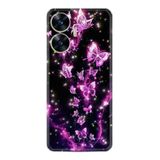 Kılıfland Realme 10 ile Uyumlu Kılıf, Boutique Baskılı, Pembe Neon Kelebekler, Siyah