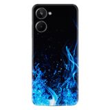 Kılıfland Realme 10 ile Uyumlu Silikon Kılıf, Blue Fire Desen, Siyah