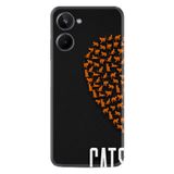 Kılıfland Realme 10 ile Uyumlu Silikon Kılıf, Kedi Deseni, Siyah, Turuncu
