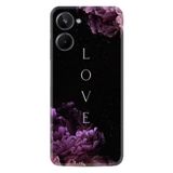 Kılıfland Realme 10 ile Uyumlu Silikon Kılıf, Love Flow Desen, Siyah, Mor Çiçek