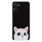 Kılıfland Realme 10 ile Uyumlu Silikon Kılıf, Platinium Series, Desenli, Beyaz Kedi, Siyah