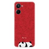 Kılıfland Realme 10 ile Uyumlu Silikon Kılıf, Platinium Series, Desenli, Sleeping Panda, Kırmızı