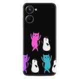 Kılıfland Realme 10 ile Uyumlu Silikon Kılıf, Platinium Series, Renkli Kedi ve Penguen Desenli, Siyah