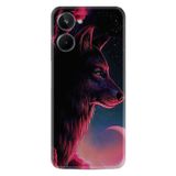Kılıfland Realme 10 ile Uyumlu Silikon Kılıf, Resimli Desenli Baskılı, Kurt ve Ay, Siyah