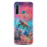 Kılıfland Realme 5i ile Uyumlu Boutique Baskılı Kaplumbağa Desenli Kılıf, Renkli