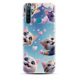Kılıfland Realme 5i ile Uyumlu Kılıf, Boutique Baskılı, Kedi ve Kalp Desenli, Mavi