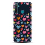 Kılıfland Realme 5i ile Uyumlu Kılıf, Boutique Baskılı, Renkli Kalpler Desen, Siyah