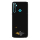 Kılıfland Realme 5i ile Uyumlu Silikon Kılıf, Ay ve Kedi Desen, Siyah