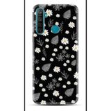 Kılıfland Realme 5i Kılıf, Boutique Baskılı Papatyalar ve Yaprak Desenli, Siyah