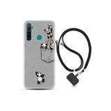 Kılıfland Realme 5i Kılıf, Silikon, İpli Boyun Askılı, Desenli Pandalar, Gri