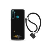 Kılıfland Realme 5i Silikon Kılıf, İpli Boyun Askılı, Desenli Ay ve Kedi, Siyah