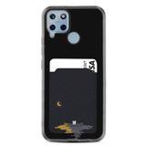 Kılıfland Realme C25S ile Uyumlu Kartvizitli Kartlıklı Silikon Kılıf, Ay ve Kedi Desenli, Siyah