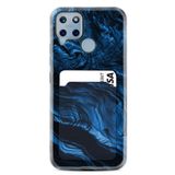 Kılıfland Realme C25s ile Uyumlu Kartvizitli Kartlıklı Silikon Kılıf, Blue Marble Desenli, Siyah